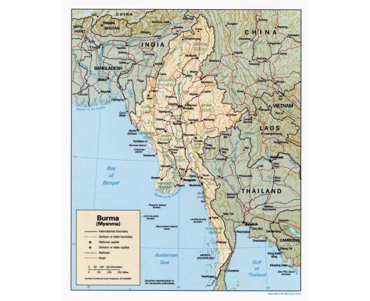 peta Myanmar dengan kota